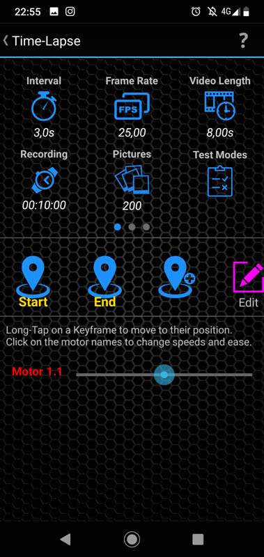 Time Lapse mode menu
