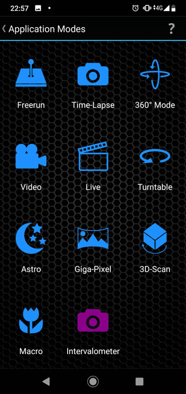 Schermata con le Modalità Disponibili